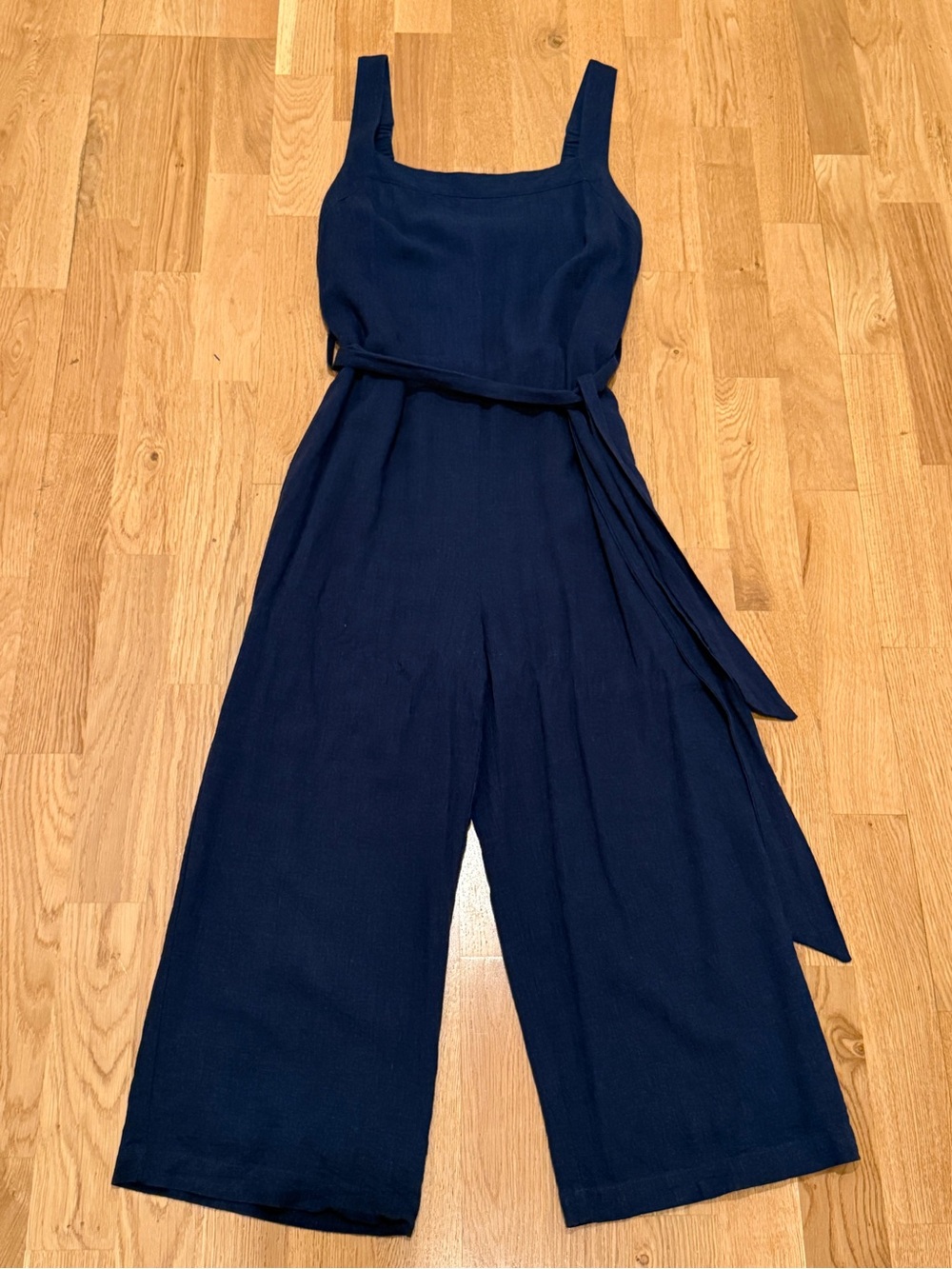 Lost + Wander Navy Square-Neck Wide-Leg Jumpsuit with Self-Tie Belt